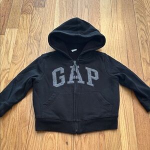 GAP Black Hooded Zip Sweatshirt with Gray Logo
